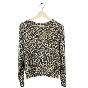 LNA Brushed Leopard Print Cutout Sweater